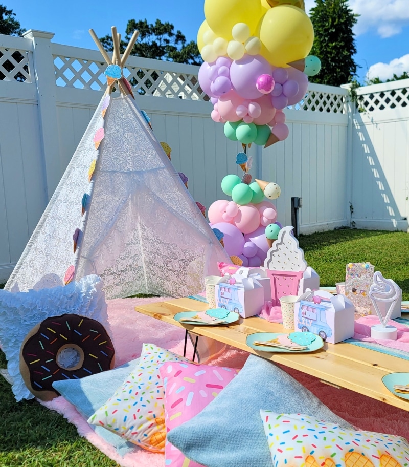 Ice Cream Party Kids Picnic Table Party in backyard