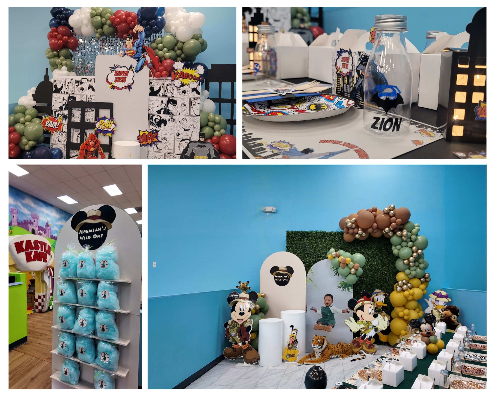 Superhero and Mickey Safari kids birthday party themes at private indoor venue Kidz Kastle in Warwick Rhode Island